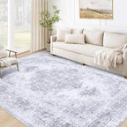 Area Rug 5x7 Living Room Rug, Machine Washable Vintage Distressed Medallion Rug Non-Slip Soft Low Pile Large Indoor Rugs for Bedroom Kitchen Dining Room Office(LightGrey,5'x7')