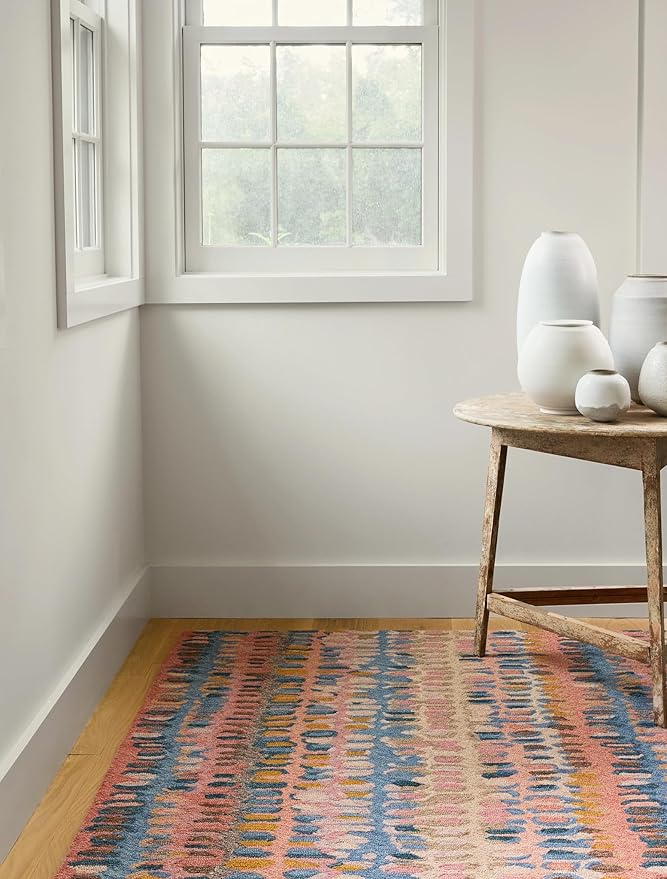 Dash and Albert Paint Chip Wool Area Rug - 2.5' x 8' Runner Coral Graphic Hand Micro Hooked Accent Rug - Durable, High Traffic Area Hallway, Living Room, Stairs