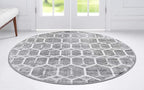Rugs.com Lattice Trellis Collection Rug – 3 Ft Round Gray Low-Pile Rug Perfect for Kitchens, Dining Rooms
