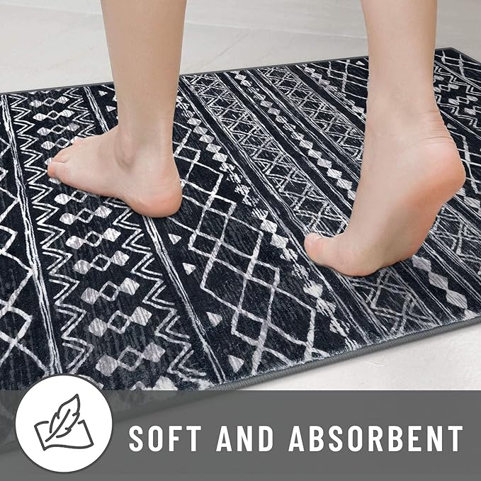 KUTA Area Rug 5x7 Black, Washable Boho Large Living Room Moroccan Rugs Non-Slip, Ultra Soft Geometric Traditional Farmhouse Carpet for Dining Room Bedroom Dorm Office Home Décor