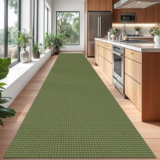 Braided Runner Rug 3x18 Ft Washable Runners for Hallways Non Slip Rubber Backed Kitchen Runners Cotton Long Entryway Runner Indoor, Woven Carpet for Hall Stair Entryway, Green