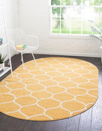 Rugs.com Lattice Frieze Collection Rug – 3' 3 x 5' 3 Oval Yellow Medium Rug Perfect for Living Rooms, Large Dining Rooms, Open Floorplans