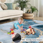 3x6 Abstract Marble Bedroom Rug Under Bed - Blue-White-Marble Kids Room Rugs, Luxury Stone Pattern Bedroom Runner Rug Soft Washable for Living Room Kitchen