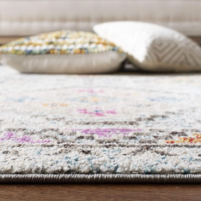 SAFAVIEH Madison Collection Runner Rug - 2'2" x 10', Grey & Yellow, Boho Diamond Distressed Design, Non-Shedding & Easy Care, Ideal for High Traffic Areas in Living Room, Bedroom (MAD418F)