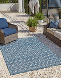 Unique Loom Outdoor Trellis Collection Area Rug - Tribal Trellis (3' 3" x 5' 3" Rectangle, Blue/ Ivory)