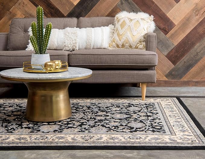 Unique Loom Sialk Hill Collection Area Rug - Washington (9' x 12' Rectangle Black/Gray)