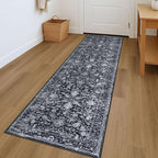 KILOCOCO Hallway Runner 2x7 Rug Runner Printed Vintage Floral Washable Kitchen Runners Non-slip Rubber Backed Runners for Hallways Distressed Thin Soft Rugs for Entryway Laundry Room, Black/Navy/White