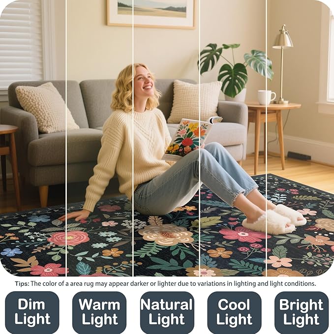 Door Mat Indoor Entrance 2x3 Rug Non-Slip Bathroom Small Rugs Stain Resistant Washable Rug for Kitchen Vintage Floral Entry Rug Front Door Mat (2x3 Black)