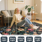 5x7 Area Rug, Floral Rugs for Living Room, Stain-Resistant Washable Bedroom Rug, Non-Slip Area Rugs for Dining Room Under Table, Indoor Carpet for Home Office (5 x 7 Black)