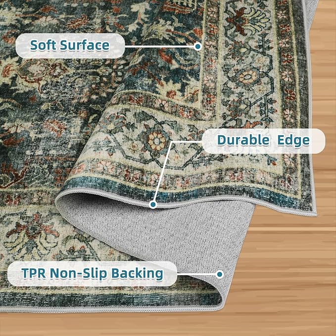 Dripex Vintage Collection Washable Area Rug - 2x3 Door Mat Small Entryway Rug Distressed Non-Slip Low-Pile Floor Carpet for Indoor Front Entrance Kitchen Bathroom Living Room Bedroom