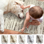 Modern Abstract Runner Rug, 2x6 Feet, Beige, Faux Wool, Machine Washable, Non-Slip, Soft, Kid & Pet Friendly