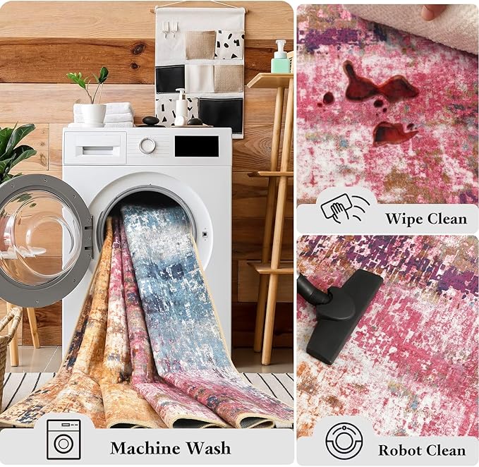 Washable Abstract Rug, 4x6 Modern Area Rugs with Non-Slip Rubber Backed for Living Room, Thin but Soft Contemporary Carpet Kitchen Bedroom Decor, Galaxy