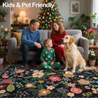 8x10 Area Rug, Floral Rugs for Living Room, Stain-Resistant Washable Bedroom Rug, Non-Slip Area Rugs for Dining Room Under Table, Indoor Rug for Home Office (8 x 10 Black)