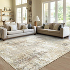 Washable Area Rugs 9'x12' Non-Slip Modern Abstract Soft for Living Room Entryway Bedroom Nursery, Print Pattern, Neutral Brown Gray