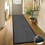 7ft Jute Kitchen Mats for Floor, Water Absorbent Long Kitchen Rug Rubber Backed Indoor Entryway Runner, Black Runners for Hallway Non Skid