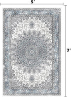 5’x7’ Area Rugs for Living Room Non Slip Washable Low Pile Area Rugs for Bedroom Dining Foldable Vintage Carpets Blue