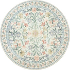 Lahome Circle Rug 6ft Beige Floral, Gentle Blossom Print Nursery Round Rug, Machine Washable Kids Carpet for Bedroom, Non-Slip Circular Mat for a Cozy Retreat Nook Decor