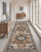 DEXI Hallway Runner Rug 3x7, Distressed Non Slip Runners Carpet, Boho Vintage Soft Thin Indoor Rug, Stain Resistant Washable Entry Mat for Entryway Kitchen Laundry Room Living Room, Brown