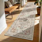 Enkor Runner Rugs for Hallway, 2x8 Washable Soft Boho Non Slip Floor Rugs for Kitchen, Modern Mat for Living Room Bedroom Entryway Beige & Orange
