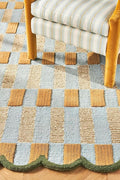 Hand-Tufted Wool Rug with Scalloped Edges, Light Blue Plaid Pattern, Cozy Soft Area Rug for Living Room, Bedroom, and Nursery, Handmade Modern Accent Rug (Blue, 9X13 FEET)