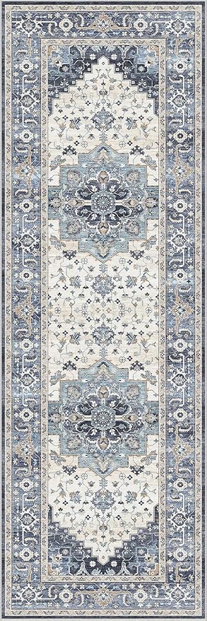 Dripex Runner Rug-2x8 Washable Distressed Hallway Runner Oriental Medallion Carpet Non-Slip Stain-Resistant Kitchen Mat Foldable Thin Accent Rug for Entrance Living Room Bedroom