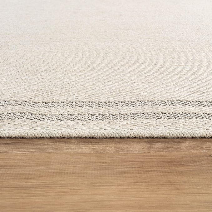 Easy Jute Rugs 5x7 Bordered Bone Color Living Room Indoor Outdoor Area Rug for Patio and Kitchen Rug High Traffic Washable Easy to Clean Solid Boho Woven Design Outside Carpet (5 x 7)