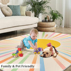 Boho Sun Area Rugs 5x7ft, Minimalist Sunburst Rugs for Living Room, Abstraction Deco Floor Rug Sturdy and Non-Shedding for Bedroom Hardwood Floors Teen Room