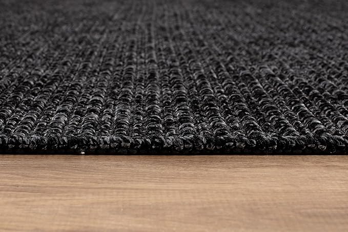 Beverly Rug Easy Jute Rug 5x7 Solid Washable Durable Outdoor Indoor Area Rugs for Living Dining Room Patio Office Stain Resistant Non Shedding Casual Indoor Outside Carpet (5 x 7 Dark Gray)