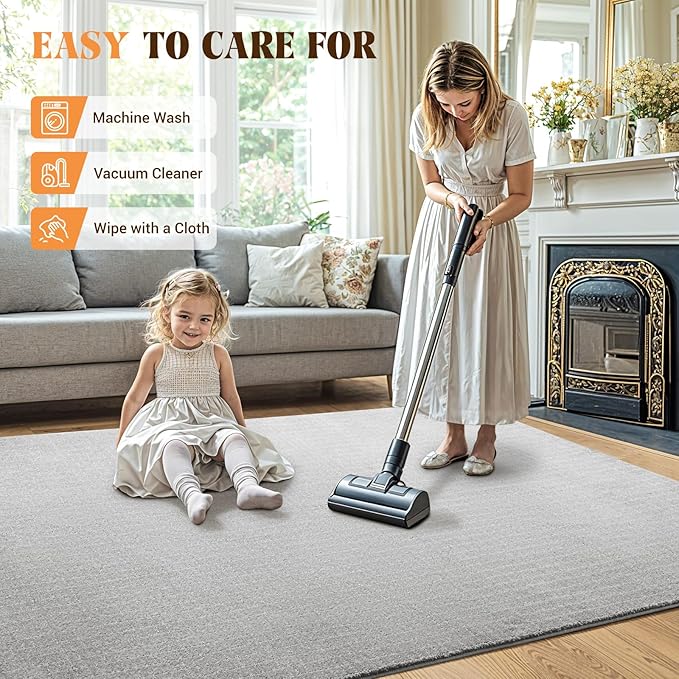 Shilucheng Wool Rug 8x10 Non-Slip, Blend 80% Wool and 20% Cotton Rugs for Living Room, Bedroom, Dinning Room, Soft Durable Cotton Backing Modern Area Rug (Gray/White)