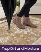 DEXI Area Rugs for Entryway 2x3, Washable Low Pile Vintage Traditional Entry Rug Non Slip, Small Indoor Door Mat for Bedroom Kitchen Entrance Hallway, Light Brown