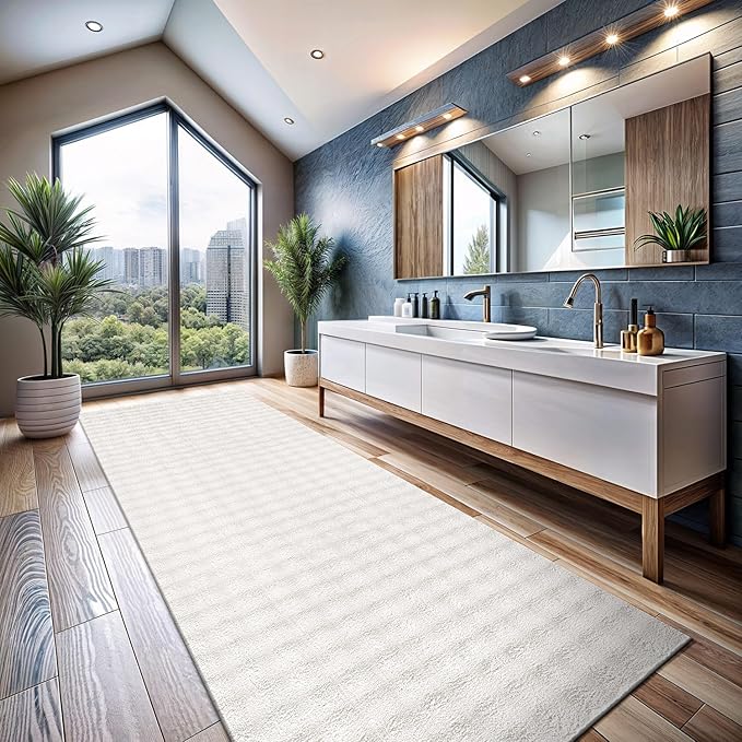 CAMILSON Modern White Non Slip Runner Rug 2x7 Ultra Soft High Pile Kitchen Rugs Non Skid Rubber Backing Durable & Easy to Clean Carpet for Entryway Bathroom Indoor Use (2 x 7 White)