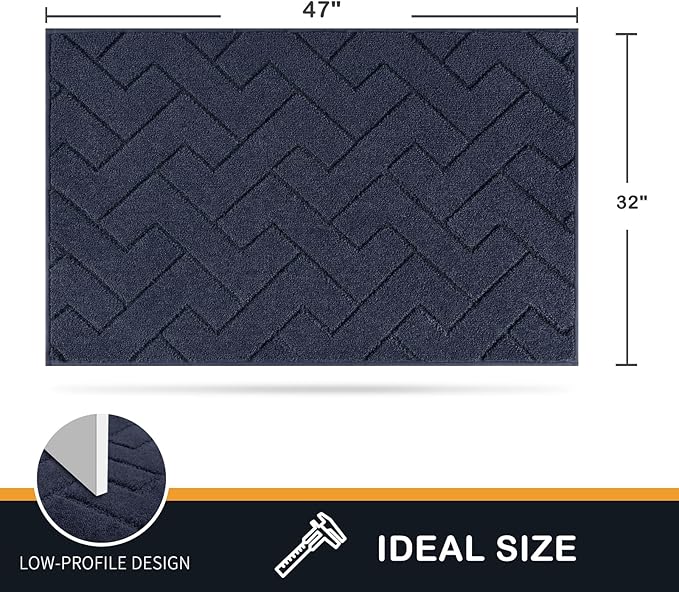 PURRUGS Dirt Trapping Door Mat 32" x 47", Non-Slip Machine Washable Entry Rug, Shoe Scraper, Dog Doormat, Super Absorbent Welcome Mat for Front & Back Door, Muddy Wet Shoes & Paws, Navy Blue