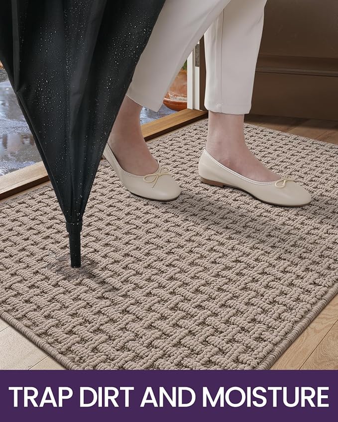 DEXI Front Entryway Door Mat Non Slip 48x72, Large Double Entry Way Mats Inside Entrance Low Profile, Welcome Doormat Dirt Trapper for Garage House Floor Home Porter Hall Backdoor Area, Light Taupe