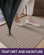 DEXI Front Entryway Door Mat Non Slip 24x36, Washable Entry Way Mats Inside Entrance Low Profile, Welcome Doormat Dirt Trapper for House Floor Home Porter Hall Backdoor Area, Light Taupe