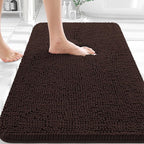 OLANLY Bathroom Rugs 36x24, Extra Soft Absorbent Chenille Bath Rugs, Rubber Backing Quick Dry, Machine Washable Bath Mats for Bathroom Floor, Tub and Shower, Home Decor Accessories, Brown