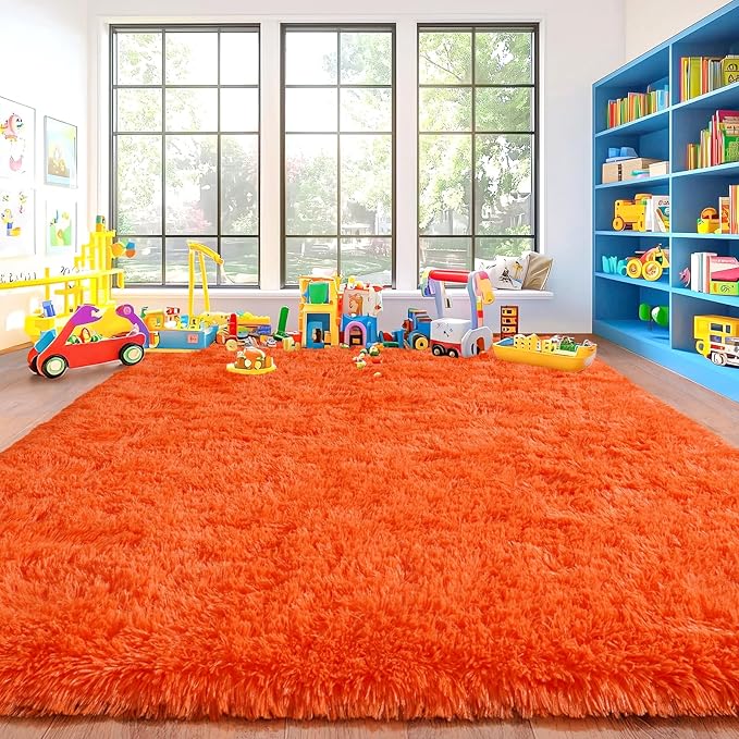 Area Rugs for Living Room, Soft Shaggy Carpets for Living Room, Fuzzy Rugs for Kids' Room, Perfect Decor for Modern Home Orange 8x10 Feet
