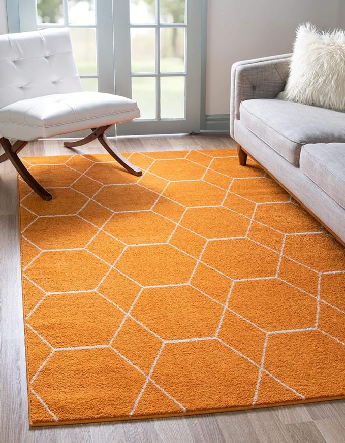 Unique Loom Trellis Frieze Collection Area Rug - Geometric (3' 3" x 5' 3", Orange/ Ivory)