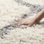SAFAVIEH Dallas Shag Collection Accent Rug - 4' x 6', Ivory & Grey, Trellis Design, Non-Shedding & Easy Care, 1.5-inch Thick Ideal for High Traffic Areas in Entryway, Living Room, Bedroom (SGD257F)