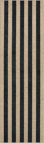 Lahome Striped Easy Jute Kitchen Runner, 2x8 Washable Runner Rug for Hallway Entryway, Farmhouse Non Slip Non Shedding Black Indoor Outdoor Carpet for Entry Porch