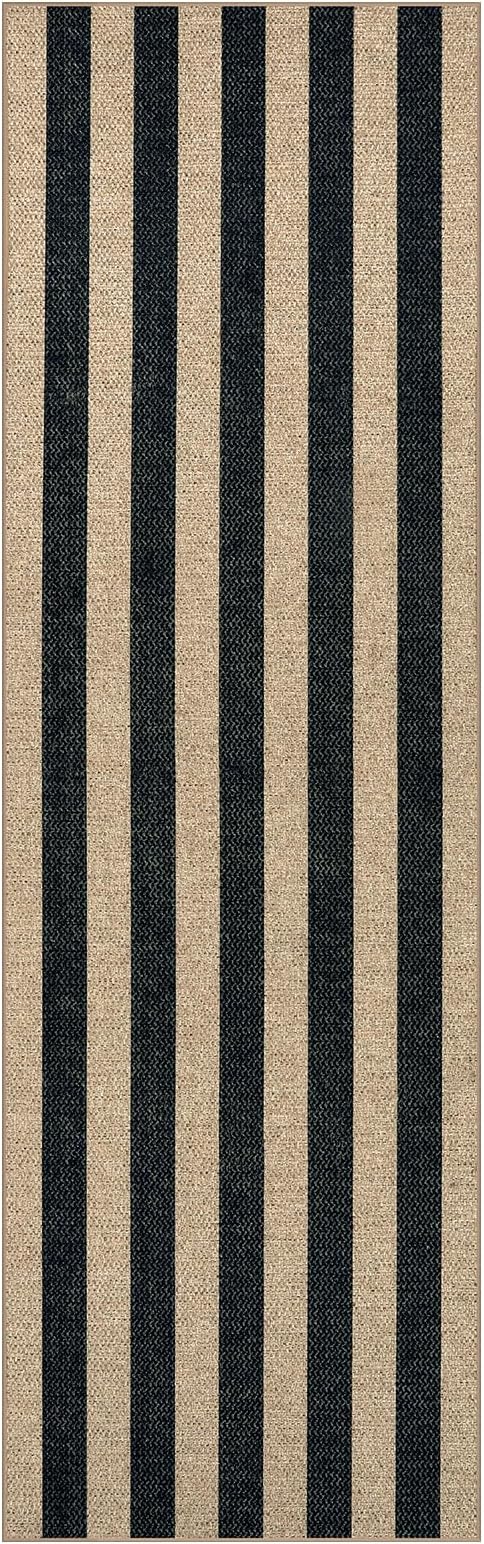 Lahome Striped Easy Jute Kitchen Runner, 2x8 Washable Runner Rug for Hallway Entryway, Farmhouse Non Slip Non Shedding Black Indoor Outdoor Carpet for Entry Porch