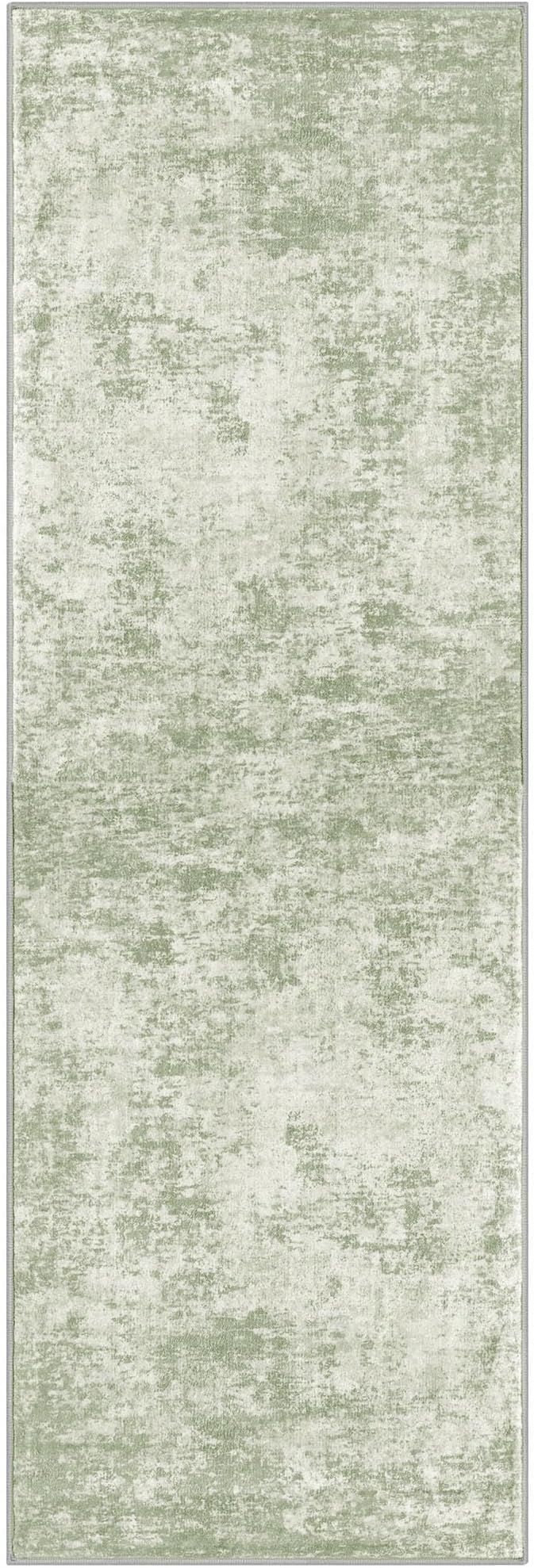 Modern Abstract Runner Rug 2x6, Sage Green Grey Washable Kitchen Runner Non-Slip Soft Hallway Rug Runner Thin Print Faux Wool Carpet for Entryway Bedroom Laundry Room Indoor Home Decor