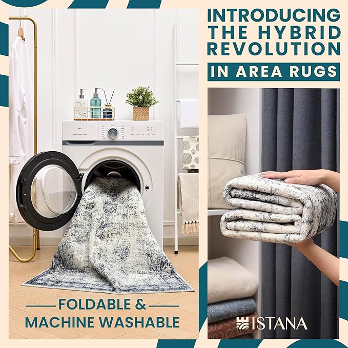 Istana 4x6 Rug - Navy Area Rugs 4x6 - Kid & Pet Friendly Machine Washable Rugs - 4 x 6 Area Rug Non Slip & Non Shedding Area Rug - Foldable Rug for Room for Bedroom