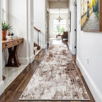 3x12 Washable Runner Rugs for Hallway: Long Abstract Runners for Entryway Bedroom - Stain and Water Resistant Rugs with Non-Slip Backing - Soft Low-Pile Carpet Brown Khaki White