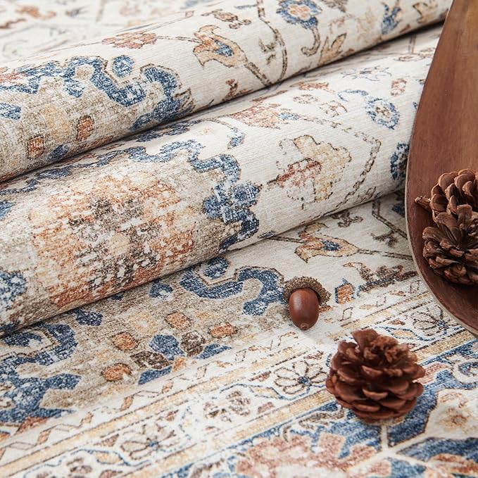 jinchan Runner Rug 2x5 Washable Hallway Rug Distressed Orange Multi Vintage Floral Runner Kitchen Floor Cover Indoor Mat Retro Entryway Living Room Bedroom Office Farmhouse