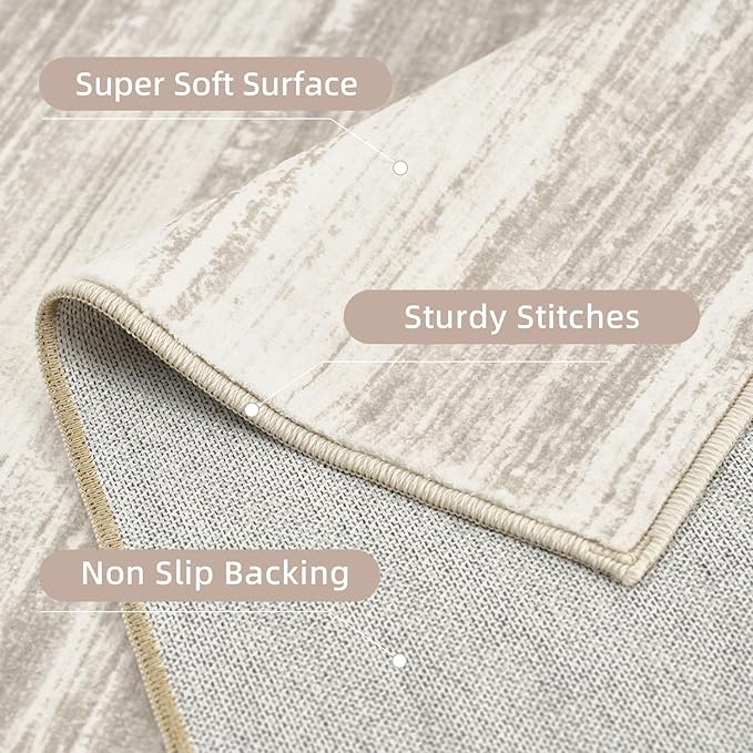 PADOOR Modern Abstract Area Rug - 3x5 Washable Rugs Non-Slip Small Carpet, Ultra Soft Low Pile Floor Rugs for Entrance Front Door Bedroom Bedside Laundry Room Brown