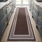 Beverly Rug Non Slip Area Rugs 2x7 Modern Bordered Non Skid Rubber Backing Soft Runner Rug for Living Dining Room Easy to Clean Non Shedding Kitchen Bedroom Indoor Carpet 2 x 7 Brown