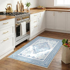 SOULFUL Medium Pile 3x5 Area Rug - Soft Foot Feel Small Entryway Rug - Mist Blue Boho Floral - Washable Non-Slip - Perfect for Living Room Bedroom Foot Kids Room Reading Nook