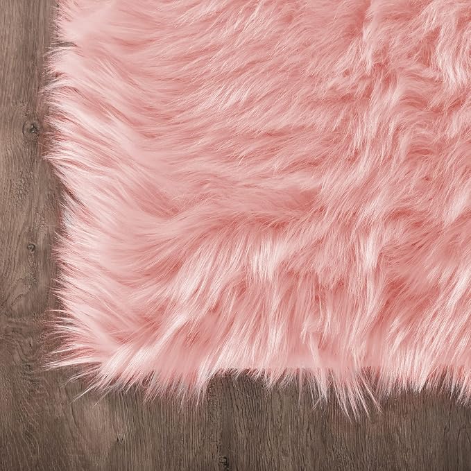 Latepis 3x5 Faux Fur Sheepskin Rug for Living Room, Fuzzy Rugs for Teen Girls Bedroom, Dorm, Luxury Room Decor, Pink Fur Rugs, Rectangle