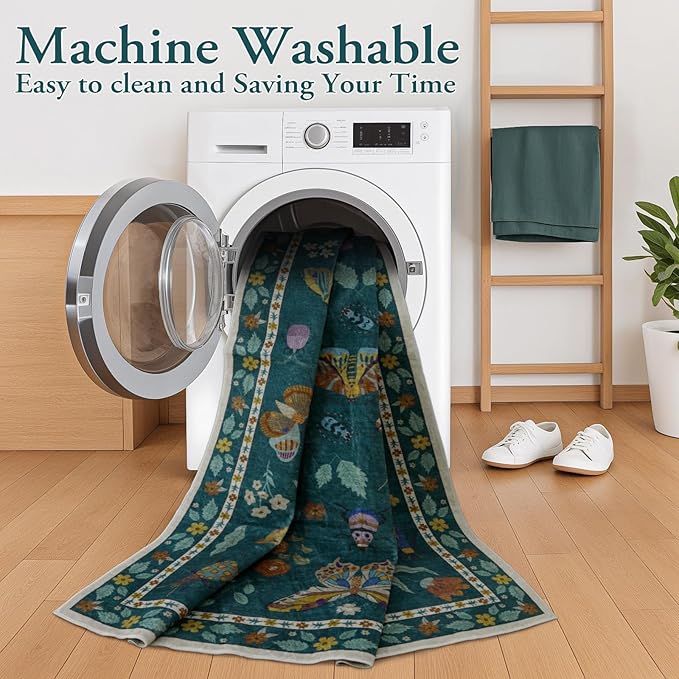 Lahome Insect Washable Small Area Rug, 3x5 Area Rug for Bedroom Living Room, Non-Slip Soft Accent Throw Carpet for Kitchen Office Entryway Bathroom Office, Dark Green