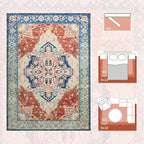 Large Area Rugs 8x10, Low Pile Washable Rugs, Soft Vintage Distressed Rugs for Living Room Bedroom, Office, Dining Room, Water Repellent & Non Shedding, Terracotta